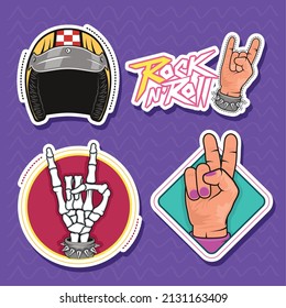 four retro patches set icons