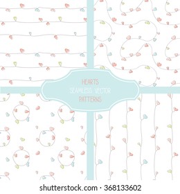 Four retro seamless vector hearts patterns. Can be used in web design, printed on fabric/paper, as a background