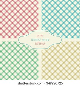 Four retro seamless vector patterns. Can be used in web design, printed on fabric/paper, as a background, or as an element in a composition.