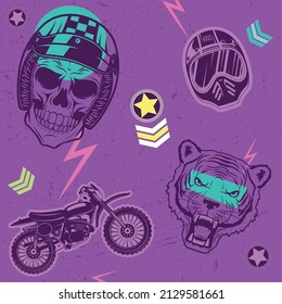 four retro style patches icons