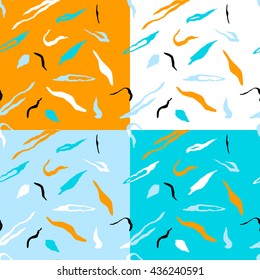 Four Retro vintage 80s or 90s fashion style abstract patterns background. Seamless pattern with color abstract spots