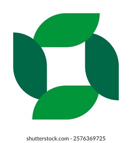 Four revolving rectangle leaves, green icon. An arrangement of leaf symbols. Isolated on a white background.