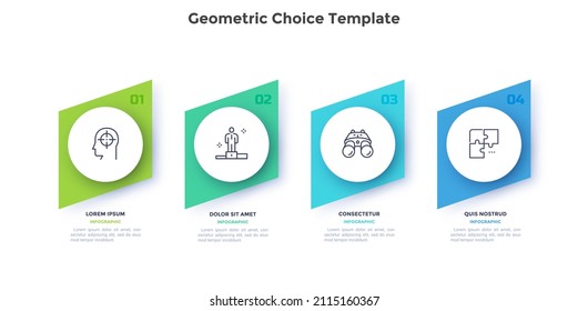 Cuatro hombros colocados en fila horizontal. Concepto de 4 opciones de proyecto empresarial para comparar y seleccionar. Ilustración moderna de un simple vector infográfico plano para el análisis de la información, presentación.