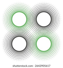 Four ring vector. Green glow pattern. Circular shadow figure. Symmetric abstract shape.