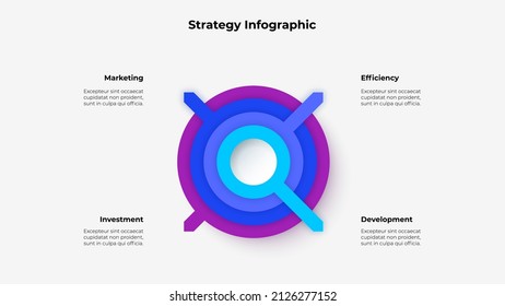 Four rings with arrows. Abstract element with 4 options. Business data visualization for presentation. Vector infographic diagram.