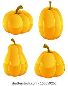Four ripe pumpkins of different forms on a white background