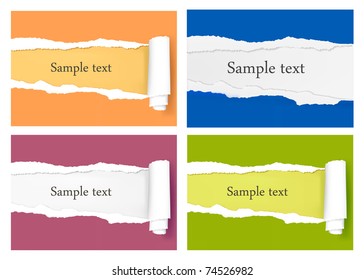 Four ripped colored paper backgrounds. Vector illustration