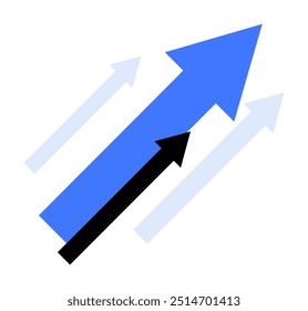 Four rising arrows in different shades of blue and black, symbolizing growth, progress, and upward trends. The dark blue arrow is prominent, emphasizing significant advancement.