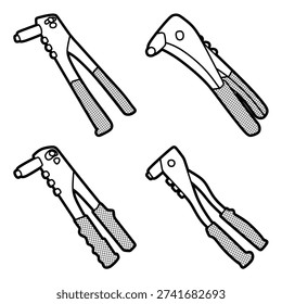 four rivet pliers vectors, editable lines