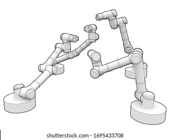 Four Robot Arms pointing into each other