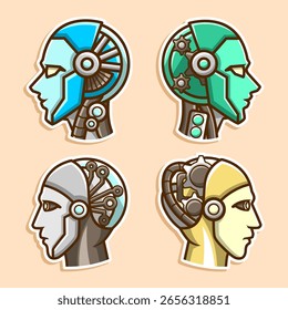 Conjunto de Quatro Cabeças Robôs na Coleção	