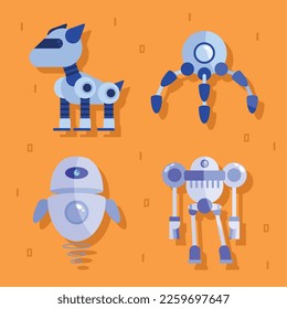 four robots futuristics set icons