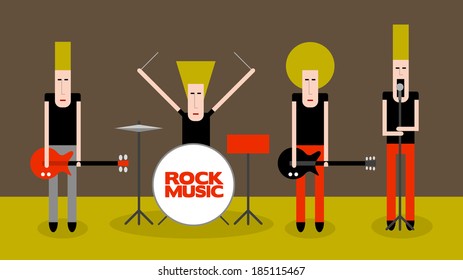 Four rock musicians, cartoon vector illustration