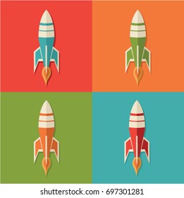 Four rocket icons in different colors