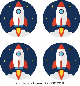four rockets launching into the night sky with stars space exploration