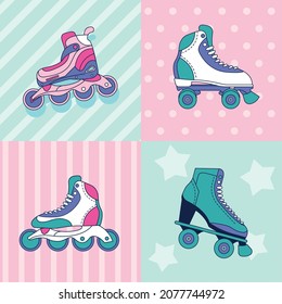 four roller skate set icons