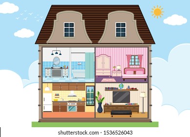 Four rooms in the house illustration