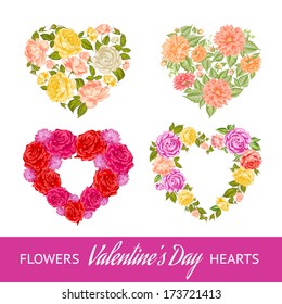 Four rose hearts set. Vector Illustration.