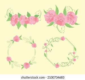 Vier-Rosen-Rahmen-Set-Symbole