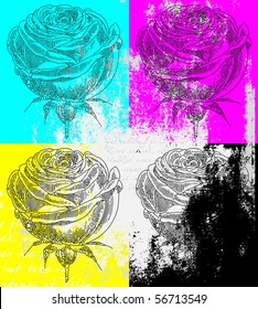four roses on grunge background