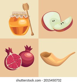 four rosh hashanah set icons
