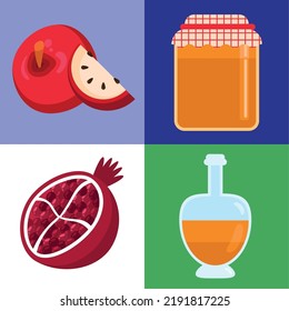 four rosh hashanah set icons