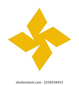 Four rotating parallelograms, gold star icon. A shape made from quadrilateral symbols. Isolated on a white background.