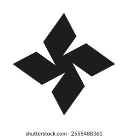 Four rotating parallelograms star, silhouette icon. A shape made from quadrilateral symbols. Isolated on a white background.