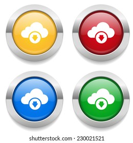 Four round buttons with cloud download icon and metallic border