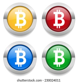 Four round buttons with coin icon and metallic border
