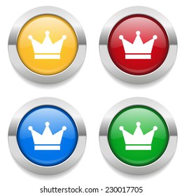 Four round buttons with crown icon and metallic border