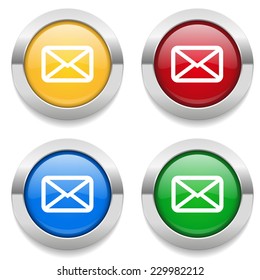 Four round buttons with email icon and metallic border