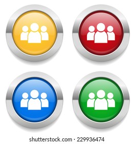 Four round buttons with group icon and metallic border