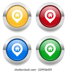 Four round buttons with home icon and metallic border