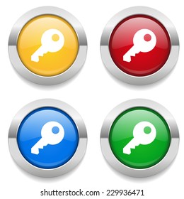 Four round buttons with key icon and metallic border
