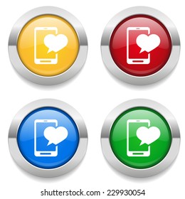 Four round buttons with love message icon and metallic border