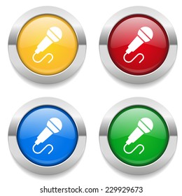 Four round buttons with microphone icon and metallic border