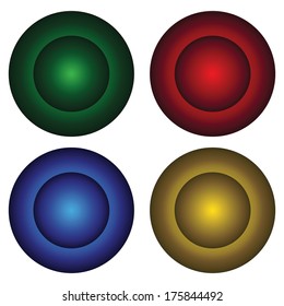 Four round buttons on a white background