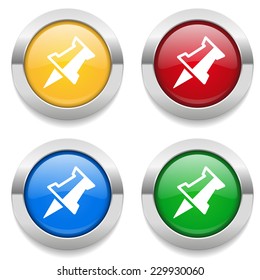 Four round buttons with pin icon and metallic border