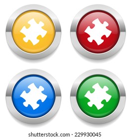 Four round buttons with puzzle icon and metallic border