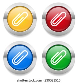 Four round buttons with staple icon and metallic border