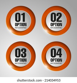 Four round buttons and text areas in the elevator for a business presentation (info graphics)
