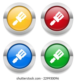 Four round buttons with tool icon and metallic border