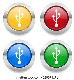 Four round buttons with usb icon and metallic border