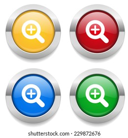 Four round buttons with zoom in icon and metallic border