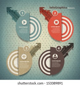 Four round element with arrows for infographic in vintage style