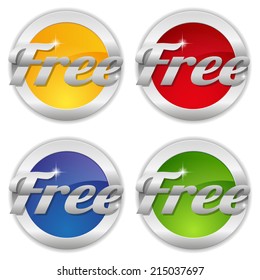 Four round free buttons with different color on white 