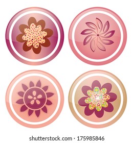 four round icons with different styles of flowers in white background