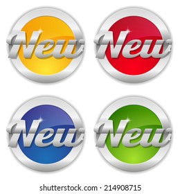 Four round new buttons with different color on white background