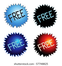 Four round stickers with handwritten FREE text